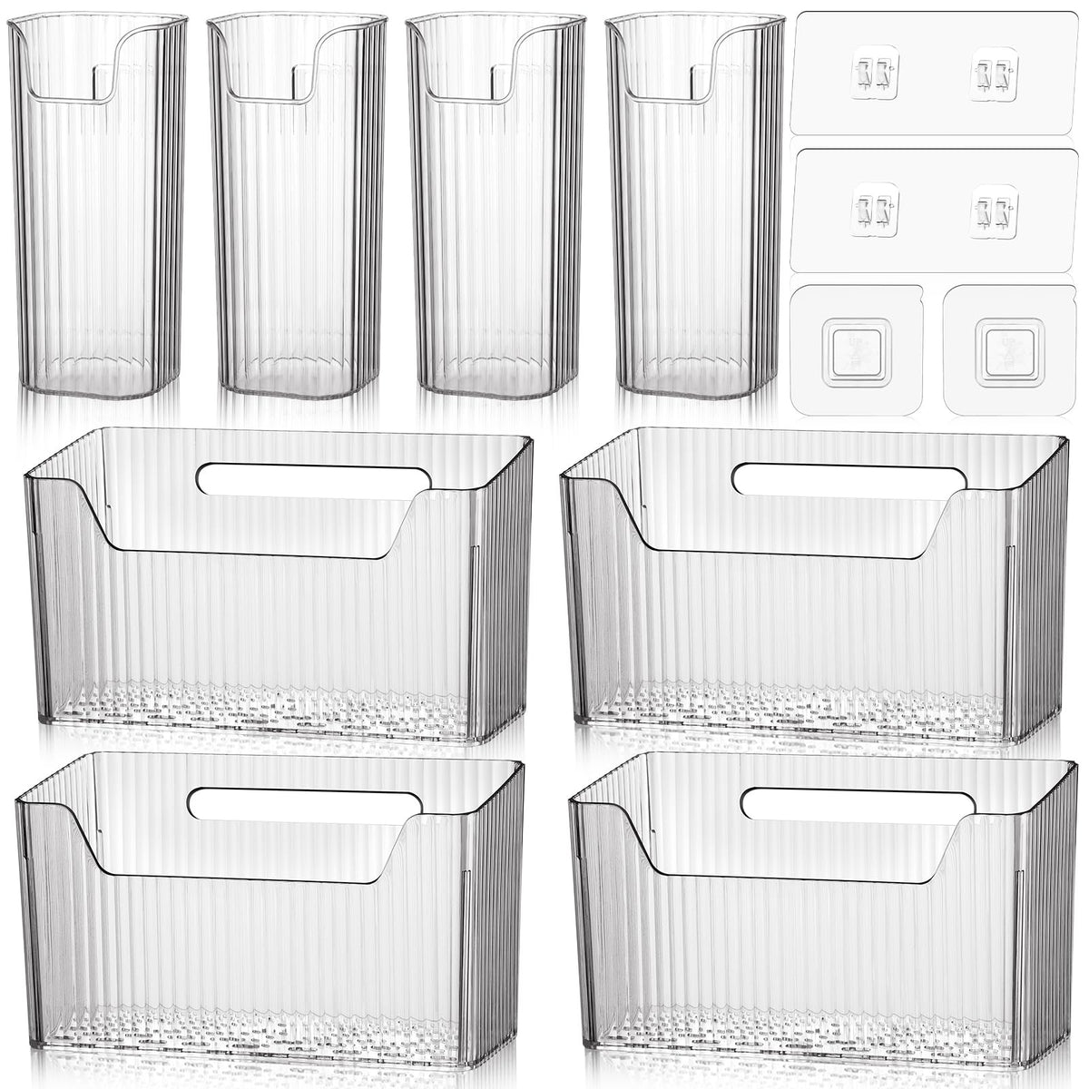 SiliFine 8 Pcs Cabinet Door Organizer Bin Wall Mount Organizer,3.54'',Clear