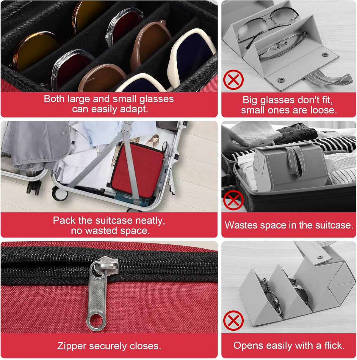 Bukere Travel Sunglasses Organizer Case, Adjustable Slot For Multiple Pairs, Portable Eyeglasses Storage Box for Men Women