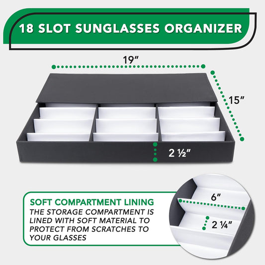 ProSource 18 Slot Sunglasses Organizer Box Stand Display Case/Tray, Fabric Lined & Snap Close