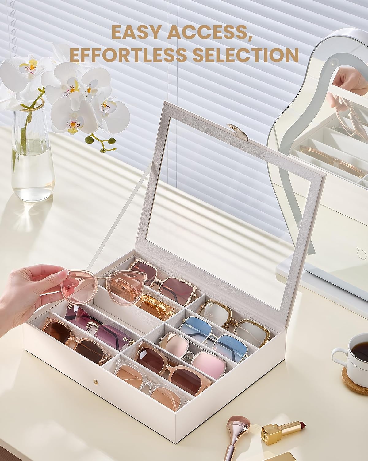 Lolalet 10/20 Slots Sunglasses Organizer with Slim Clear Lid