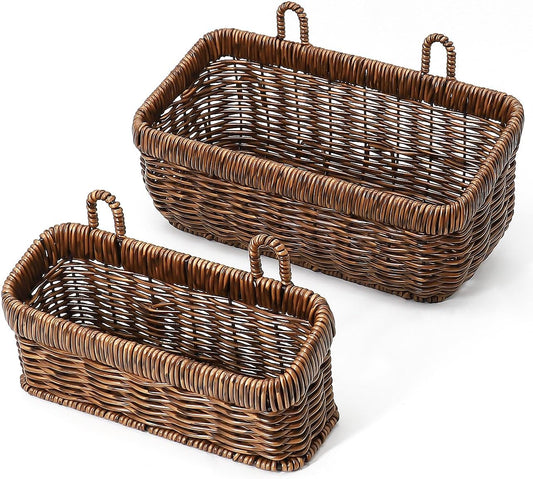 AceList Wall Hanging Basket, Boho Style Hand-Woven Hanging Storage Baskets - Set of 2, Ideal for Boho Room Decor, Kitchen, Garden, and Living Room(Brown)