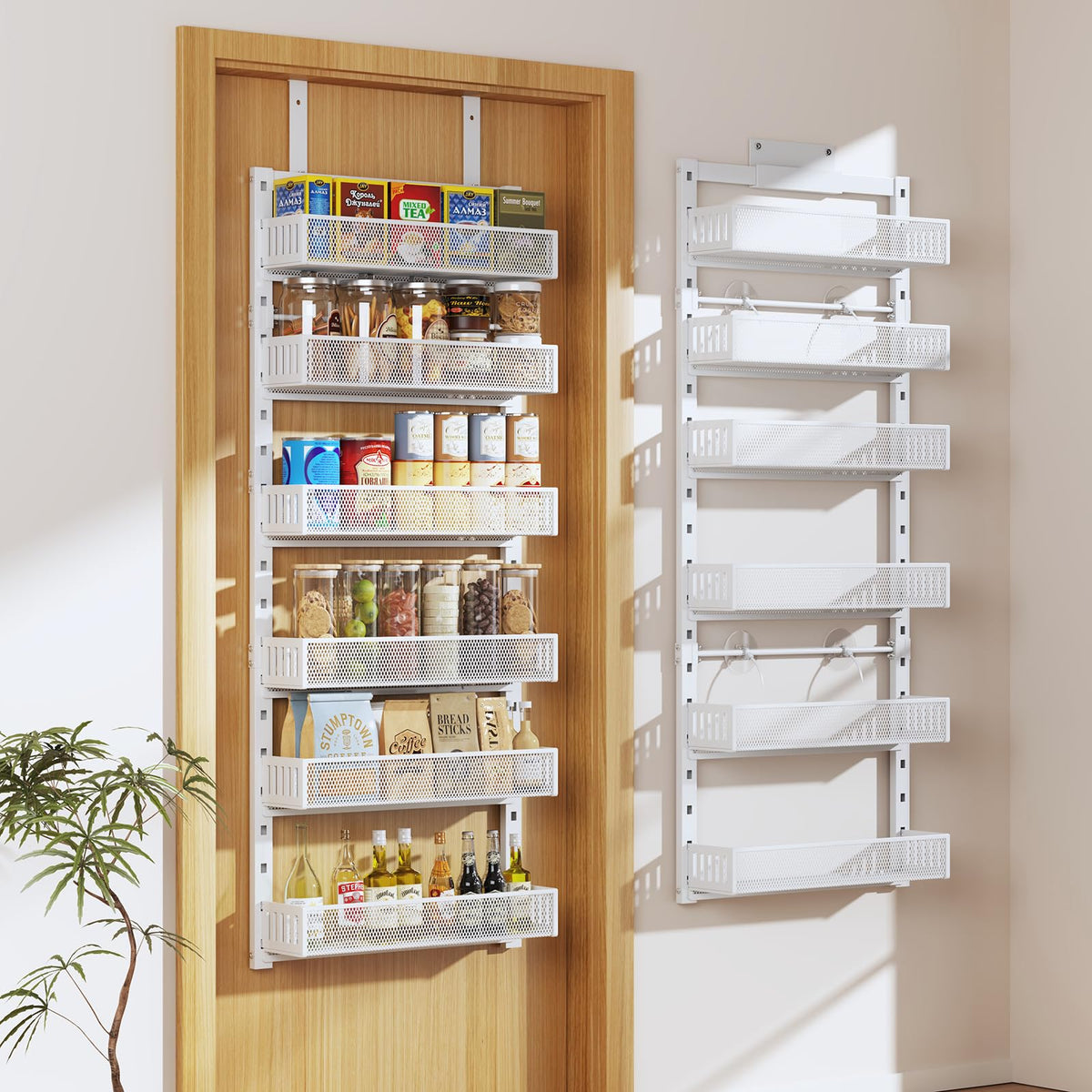 Pantry Door Organizers and Storage, 8-Tier Large Metal Heavy-Duty Frame Over the Door Spice Rack, 2 in 1 Wall-Mounted or Hanging shelf for Kitchen, Bathroom, Laundry Room, Bedroom, Closet &Nursery