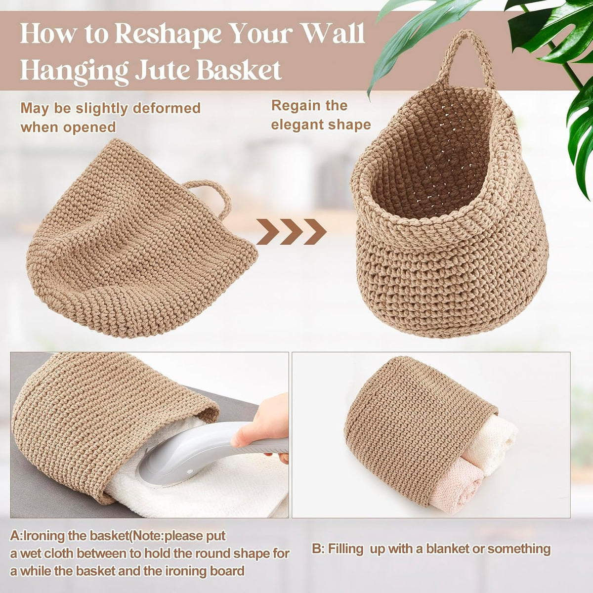 Honeydak 3 Hanging Baskets, Light Brown, Wide Bucket Basket