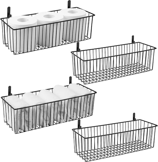 Black Wire Basket Wall Mounted(4 Pack) - Metal Toilet Paper Storage Basket - Rectangular Wire Baskets for organizing Kitchen,Bathroom,Countertop