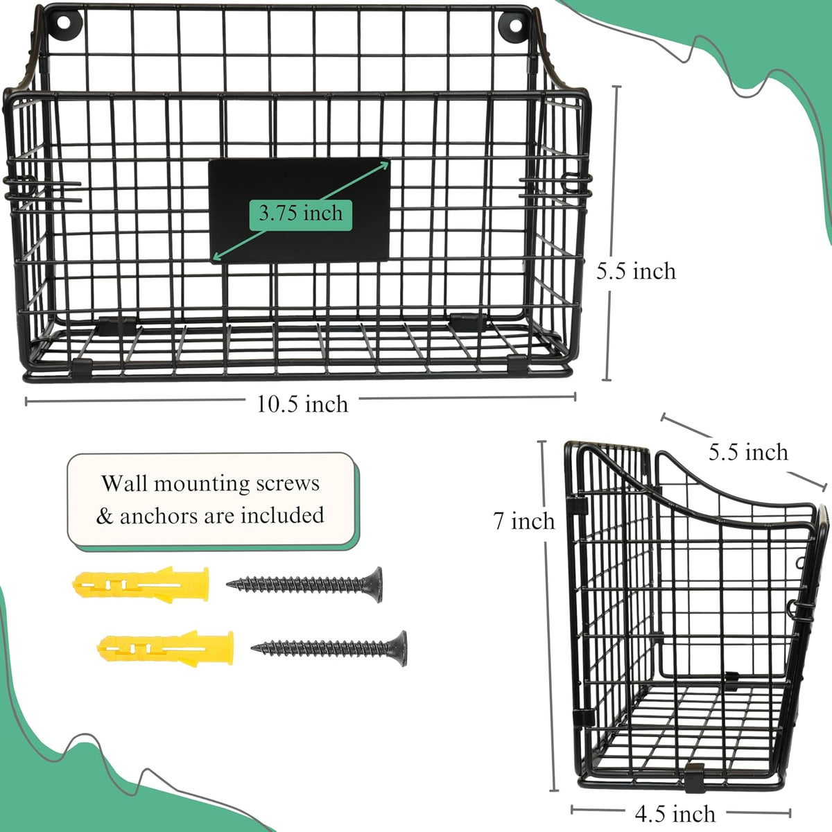 PriZoi® Wall Mount Wire Basket - Metal Wall Mounted Basket for Storage, Hanging Wall Fruit Basket - Black