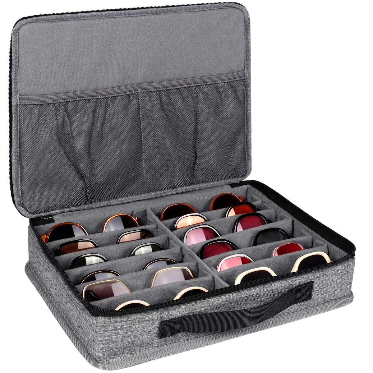 Bukere Sunglasses Organizer Case, Adjustable Slots for Multiple Pairs, Travel Eyeglasses Storage Box, Glasses Holder