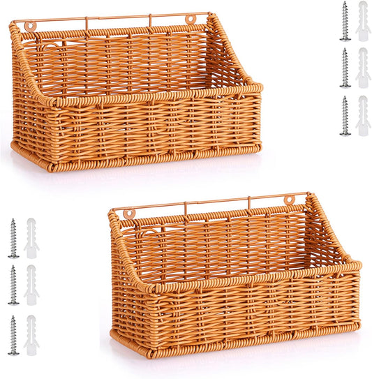 OwnMy Plastic Wicker Hanging Basket Wall Mount Fruit Storage Baskets, 2PCS