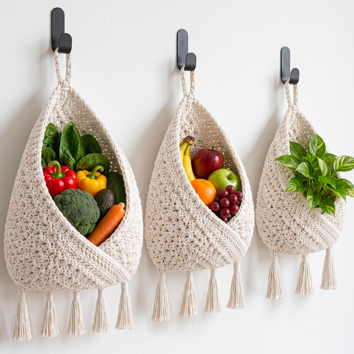 Honeydak 3 Hanging Baskets, Light Brown, Wide Bucket Basket