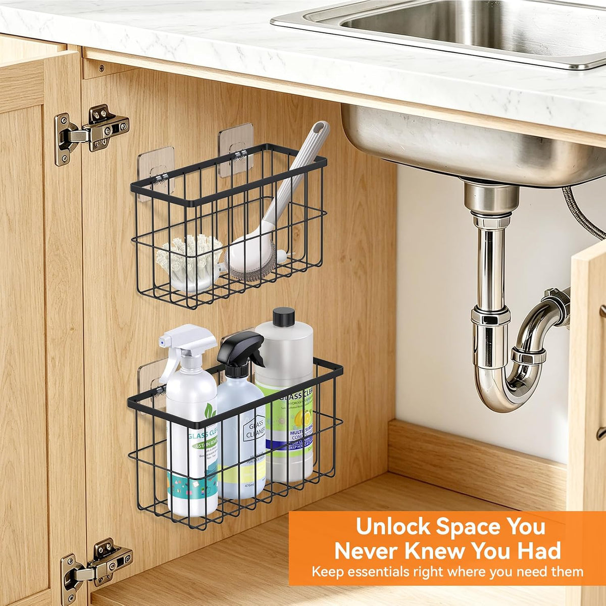 FAMNONE 2-Pack Adhesive Cabinet Door Organizer, 5.9" Inside Cabinet Storage