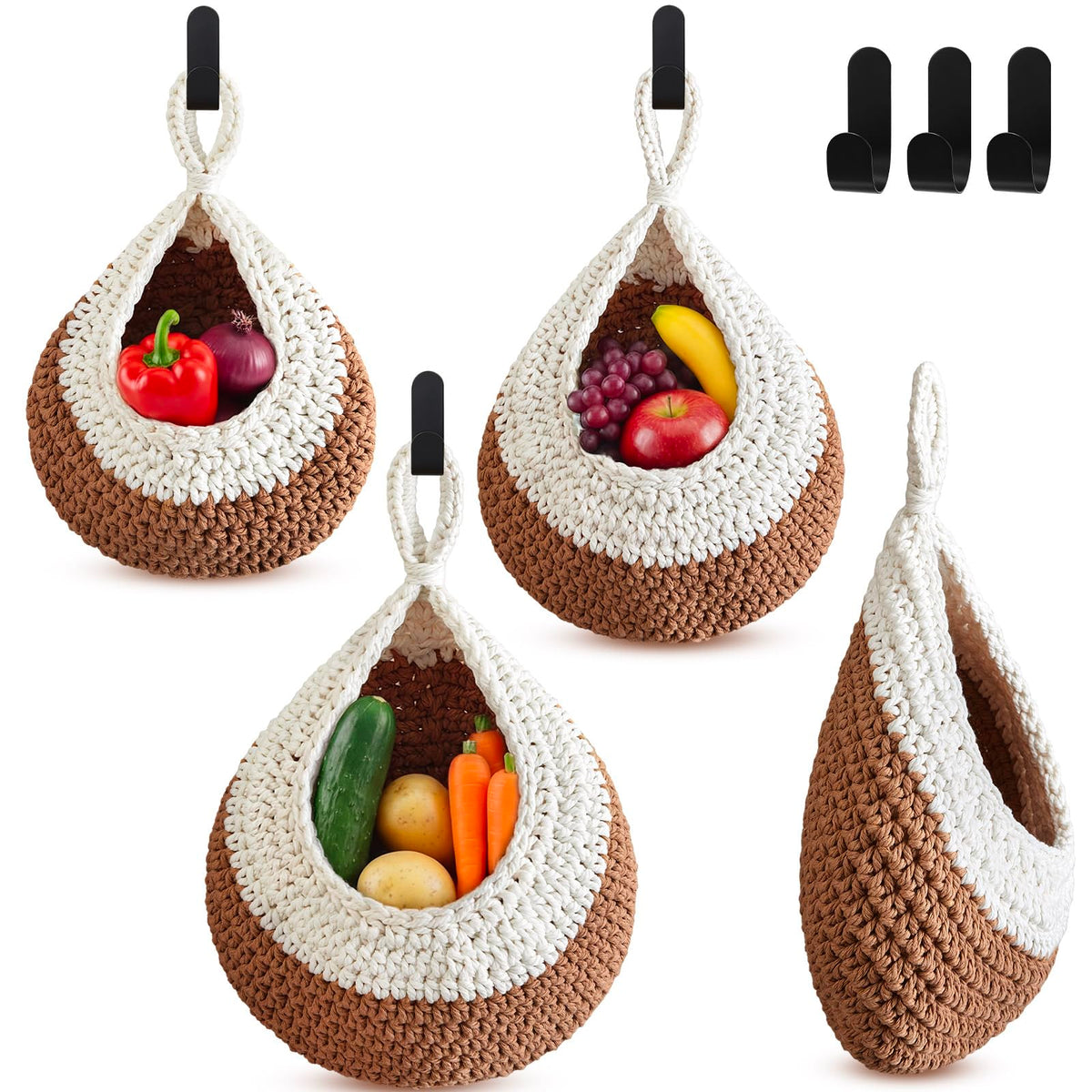 Honeydak 3 Hanging Baskets, Light Brown, Wide Bucket Basket