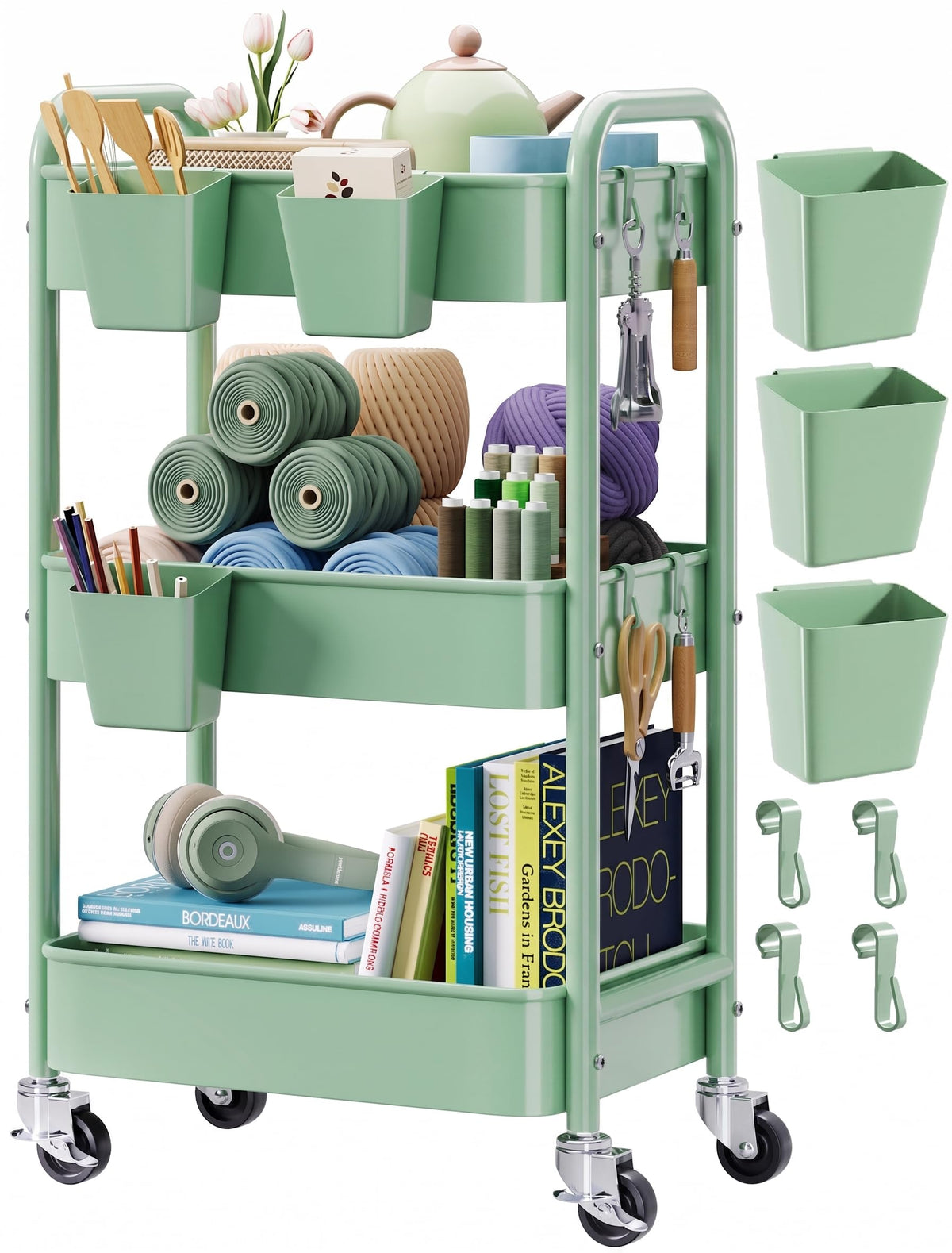 4 Tier Rolling Storage Cart Metal with Wheels, 37in Heavy Duty Roller Carts