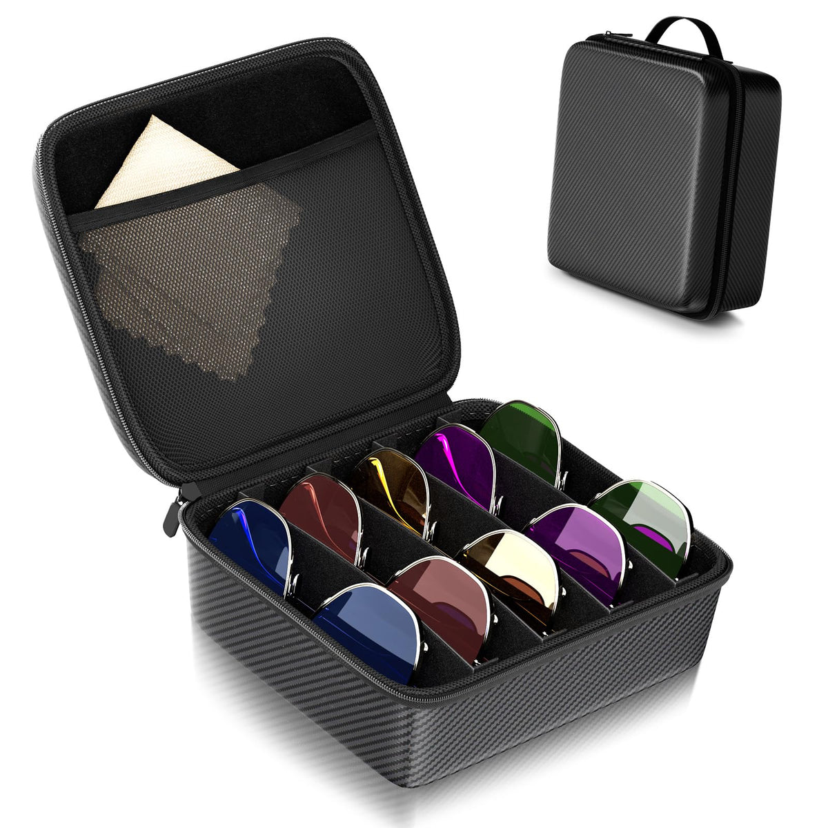 Travel Sunglasses Organizer, Hard Shell Sunglass Case Adjustable Slots for Multiple Sunglass Eyeglass Case