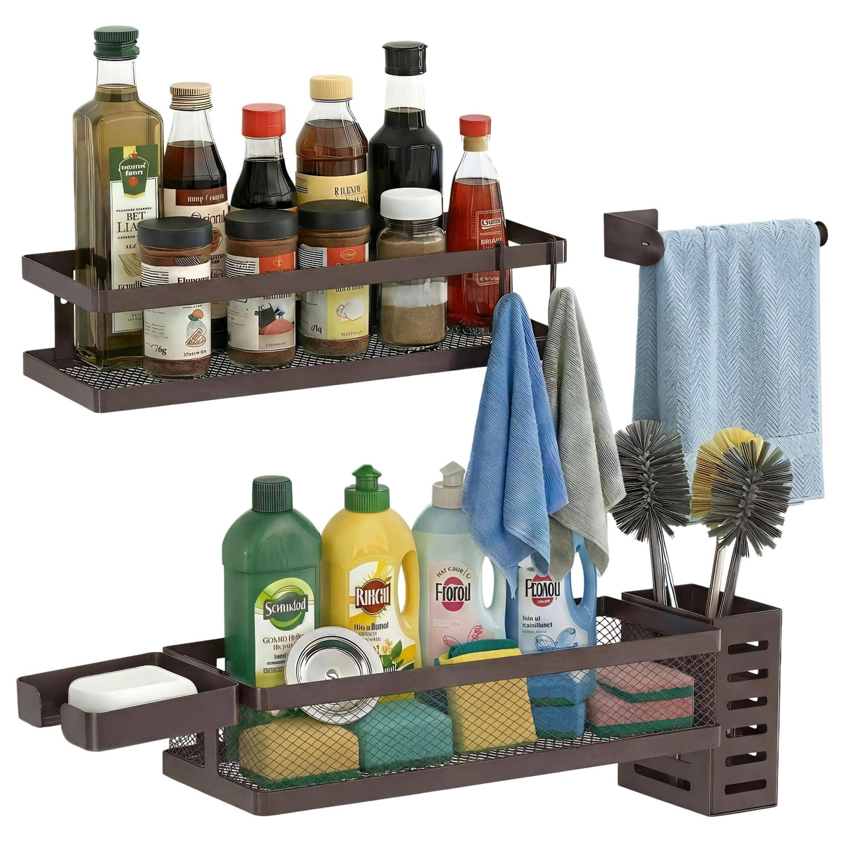 PUSDON 16.5-Inch Extra Long Slim Mesh Shower Caddy, Wall Mounted Bathroom Organizer with Adhesive, Heavy Duty Rustproof Shelf for Narrow Kitchen Pantry & RV, Holds 50 LBS 2-Pack - White Netting