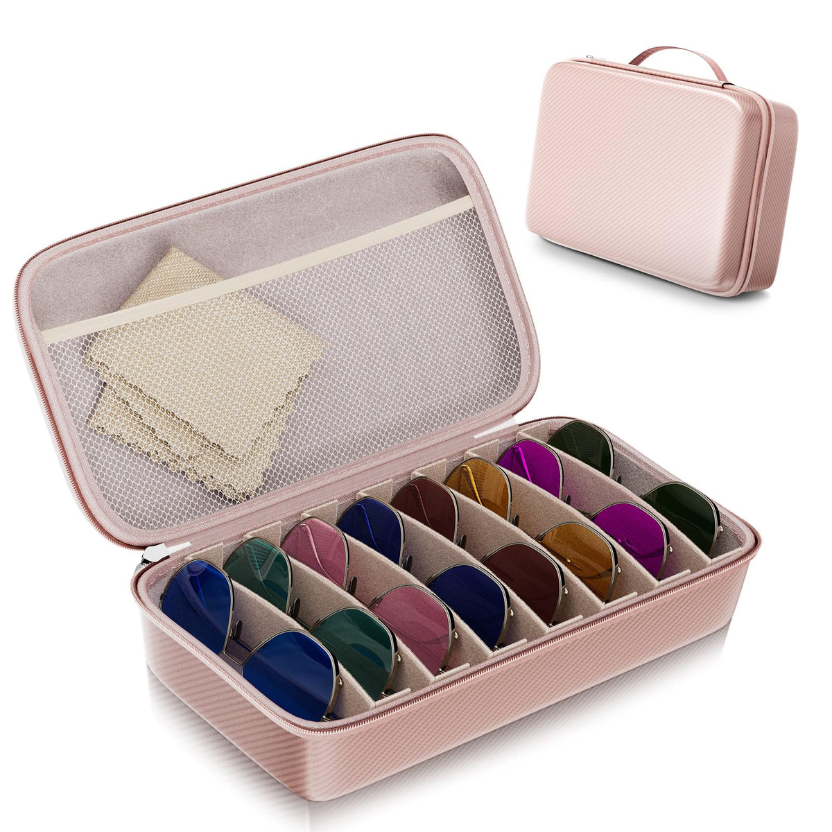 Travel Sunglasses Organizer, Hard Shell Sunglass Case Adjustable Slots for Multiple Sunglass Eyeglass Case