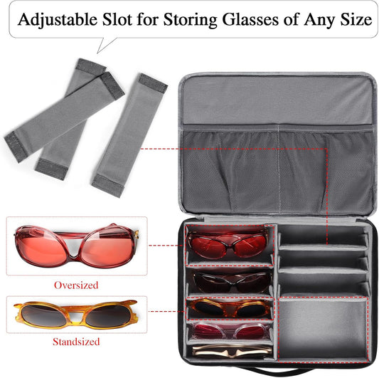 Bukere Sunglasses Organizer Case, Adjustable Slots for Multiple Pairs, Travel Eyeglasses Storage Box, Glasses Holder