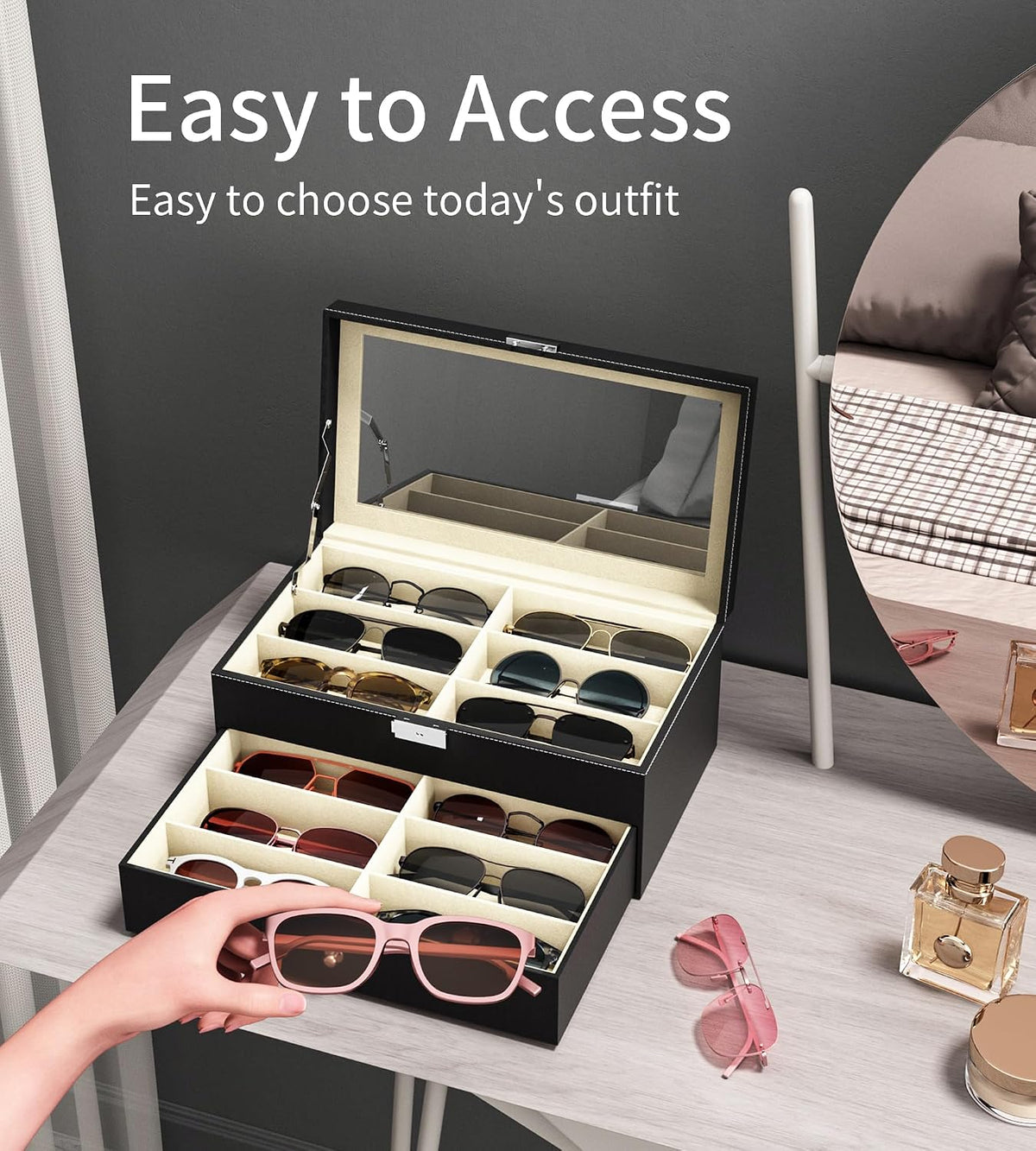 NEWLOOP 10/30 Slots Sunglass Organizer for Multiple Pairs of Eyeglass See-through Display Case Storage Box for Women Men