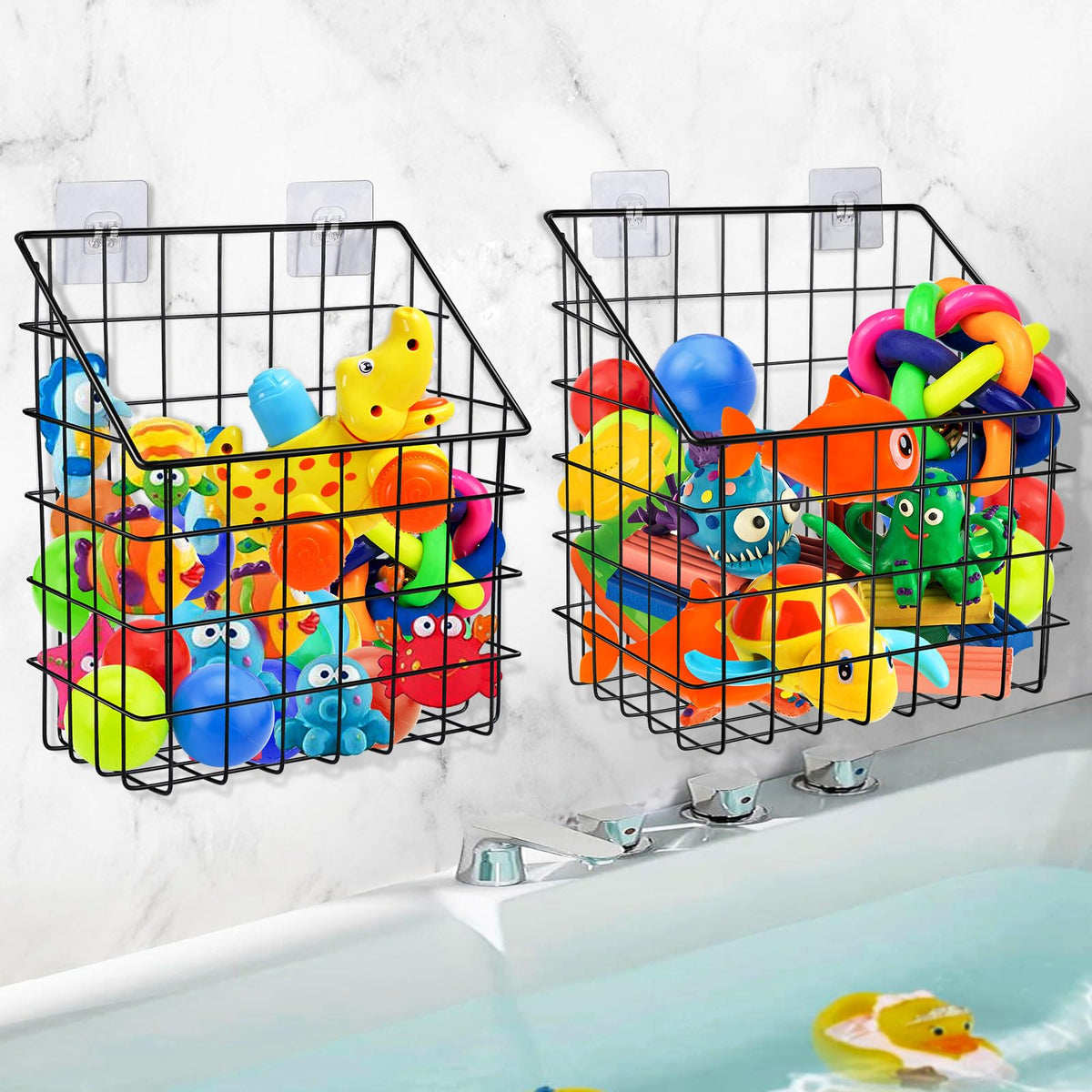 Greentainer 2 Pack Bath Toy Storage Organizer, Large Rustproof Metal Wire Basket, Wall Mounted Hanging Bathtub Holder, Bathroom Shower Caddy for Tub Toys & Toiletries