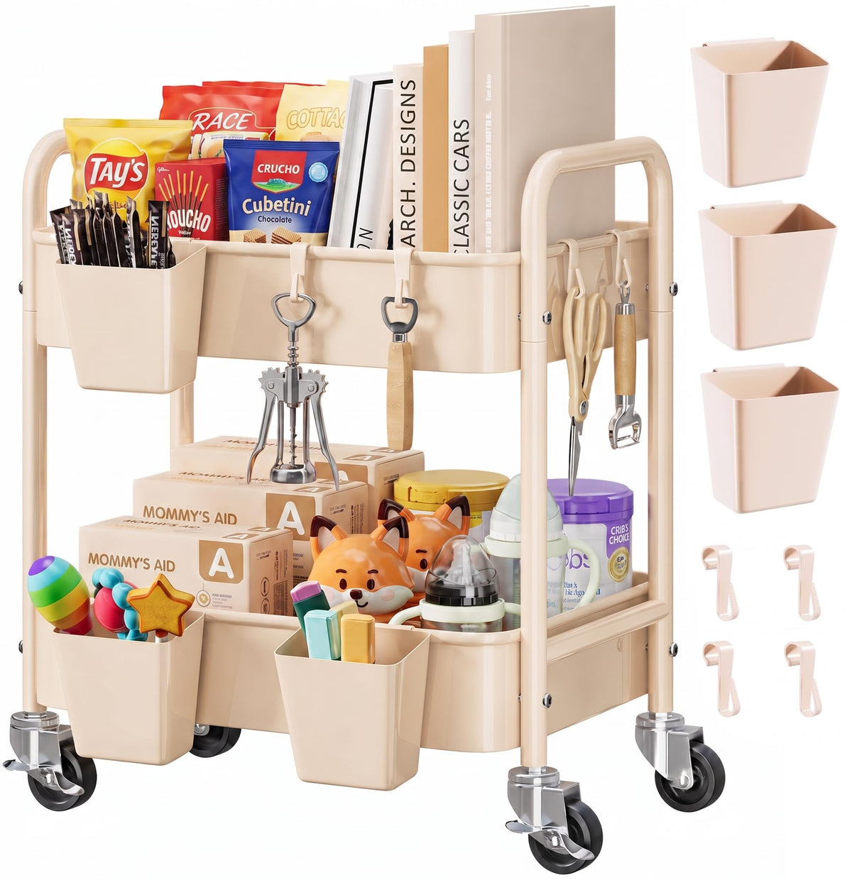 4 Tier Rolling Storage Cart Metal with Wheels, 37in Heavy Duty Roller Carts