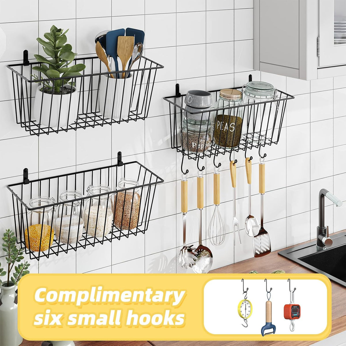 Simple Trending 6 Pack Wire Basket Wall Mount Hanging Baskets