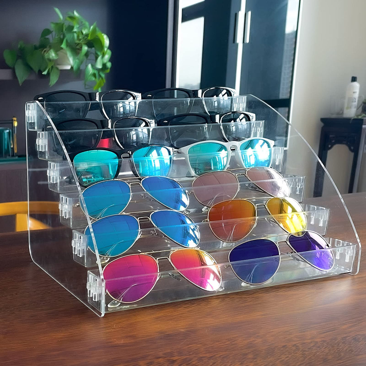 Sunglasses Organizer Clear Eyeglasses Display Case Sticker Display Tray Box For Glasses Tabletop Holder Stand (5 layer)