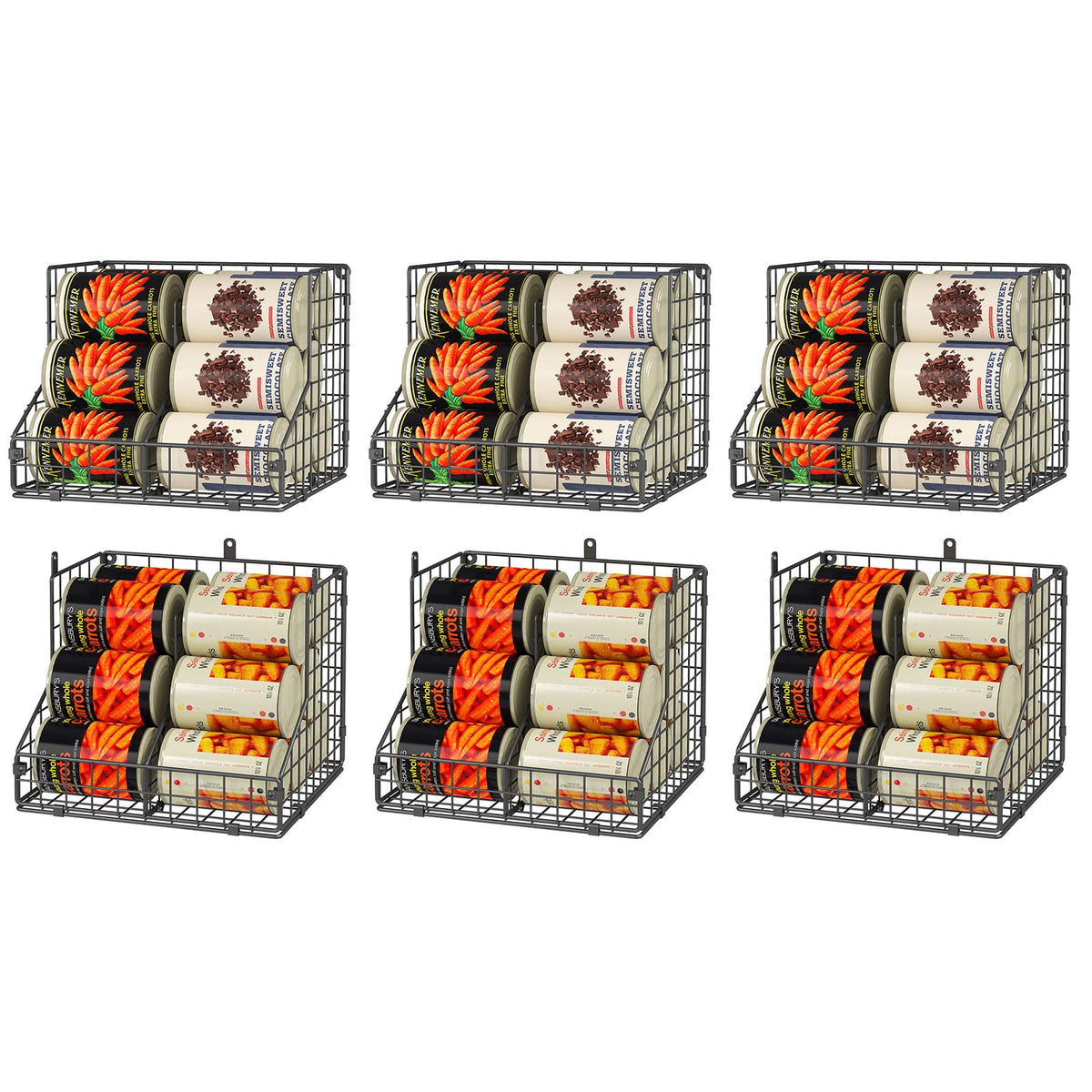 JKsmart 2 Pack Stackable Can Rack Organizer for Pantry Storage,Can Dispensers with 4 Adjustable Dividers, 2-Tier Metal Wire Basket Beverage Pop Soda Rack for Kitchen Cabinet Pantry, Black