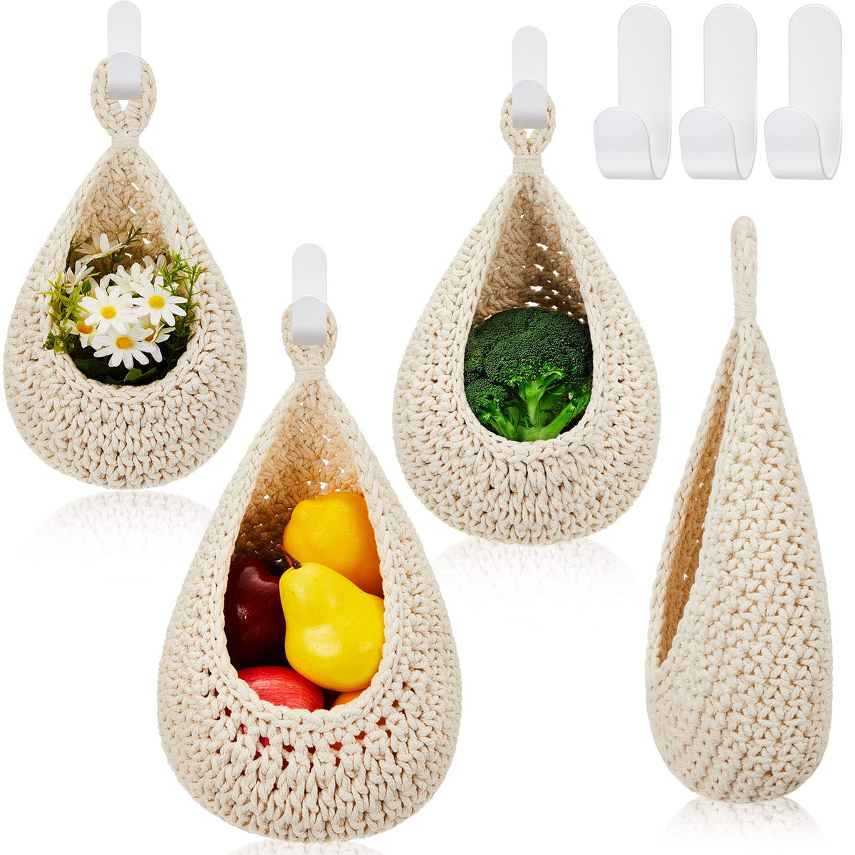 Honeydak 3 Hanging Baskets, Light Brown, Wide Bucket Basket