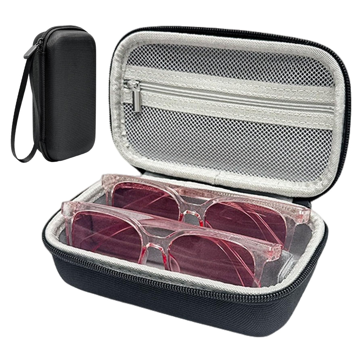 Double Glasses Case for Travel Hard Shell Eyeglasses Storage Box Sunglasses Organizer Compact Eyewear Holder