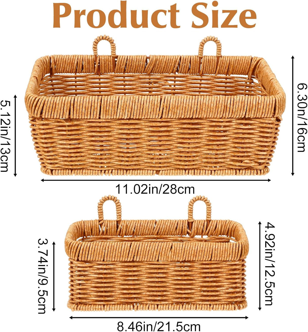 2 Pcs Wall Hanging Basket Wall Mount Pantry Fruit Basket Boho Style Decor Storage Baskets Adhesive Bathroom Cabinet Organizer for Bathroom Kitchen Garden Living Room with 4 Hooks