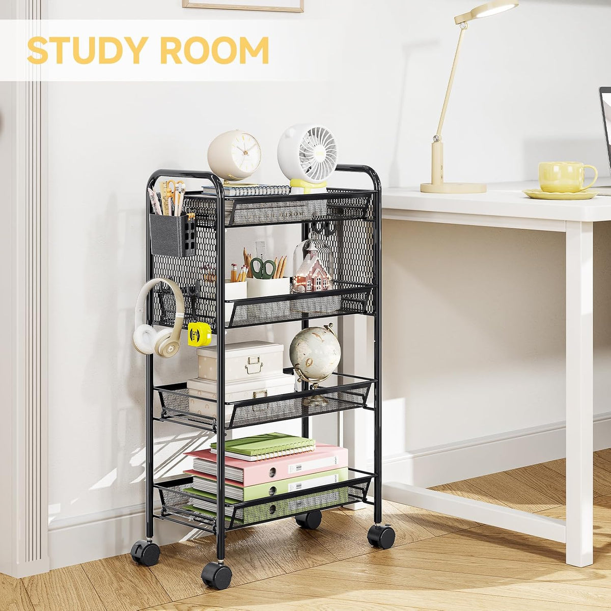 KINGRACK 4 Tier Rolling Cart, Metal Utility Storage Cart with Pegboard