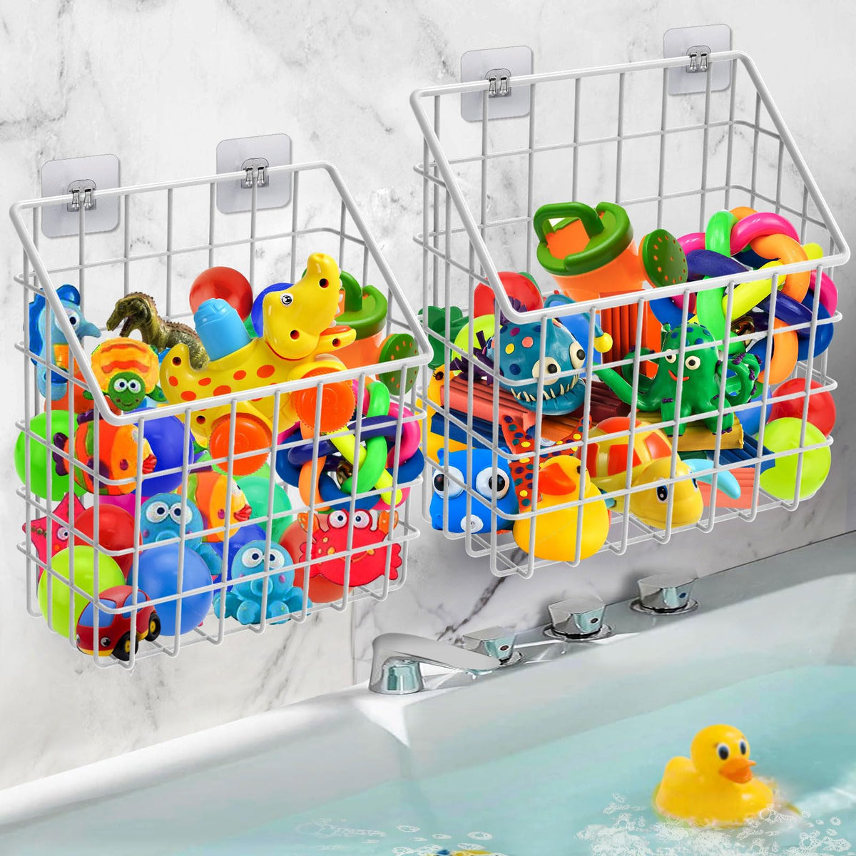 Greentainer 2 Pack Bath Toy Storage Organizer, Large Rustproof Metal Wire Basket, Wall Mounted Hanging Bathtub Holder, Bathroom Shower Caddy for Tub Toys & Toiletries