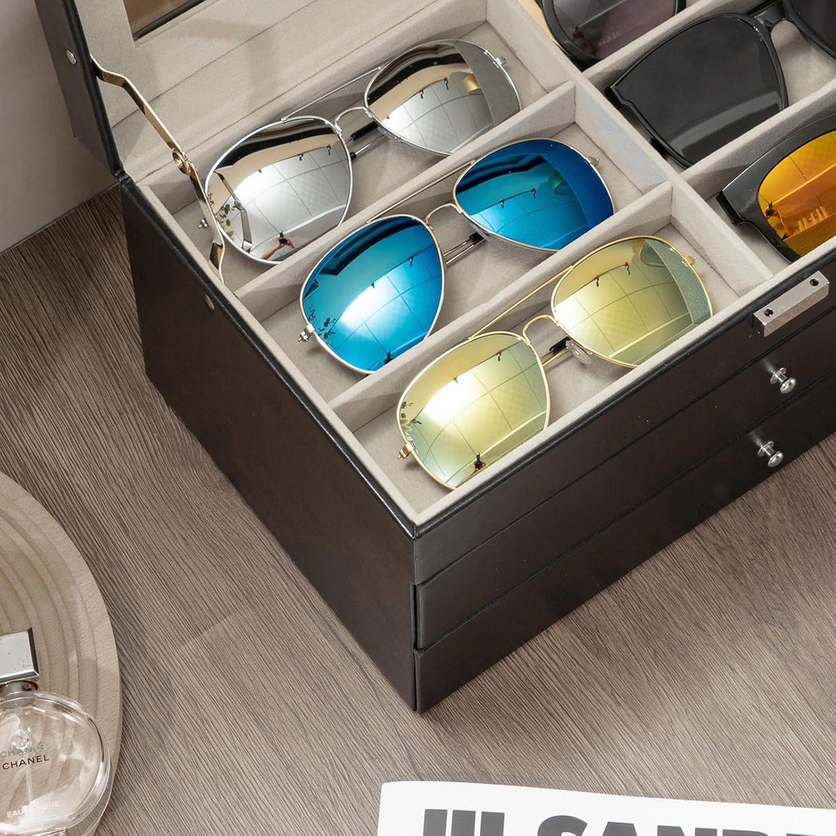 ProCase 3-Layer Sunglasses Storage Organizer -Black