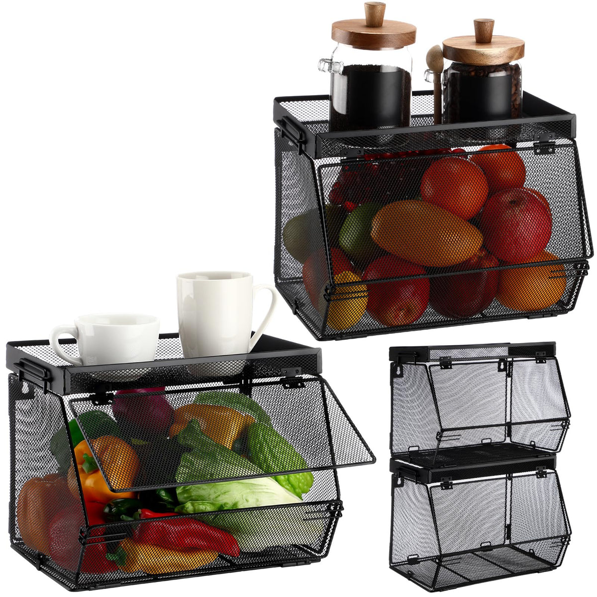 Teenyyou 2 Pcs Fruit Basket with Lid, Non-removable, Black, 8.3"w & 13.8"L