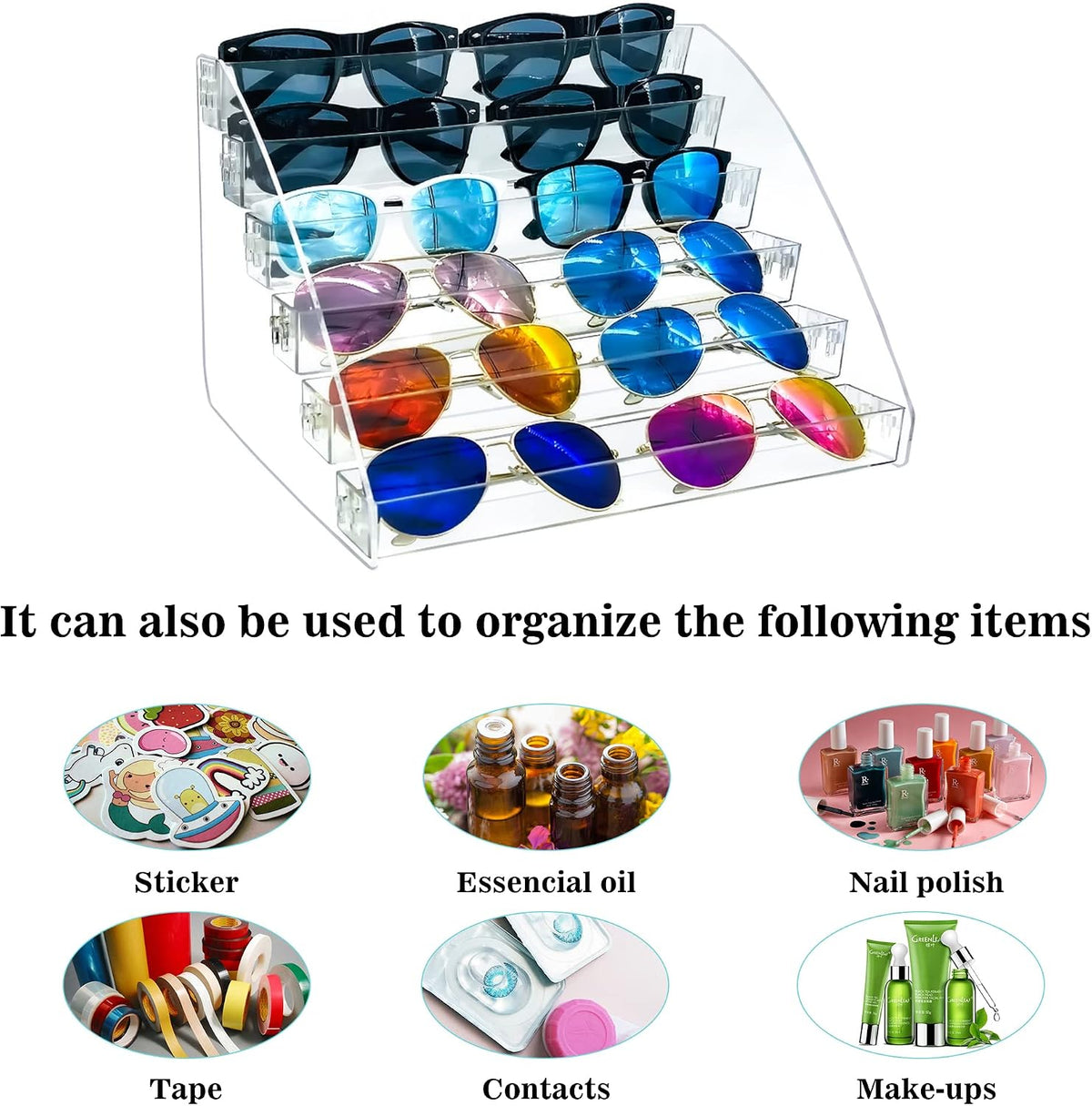 Sunglasses Organizer Clear Eyeglasses Display Case Sticker Display Tray Box For Glasses Tabletop Holder Stand (5 layer)