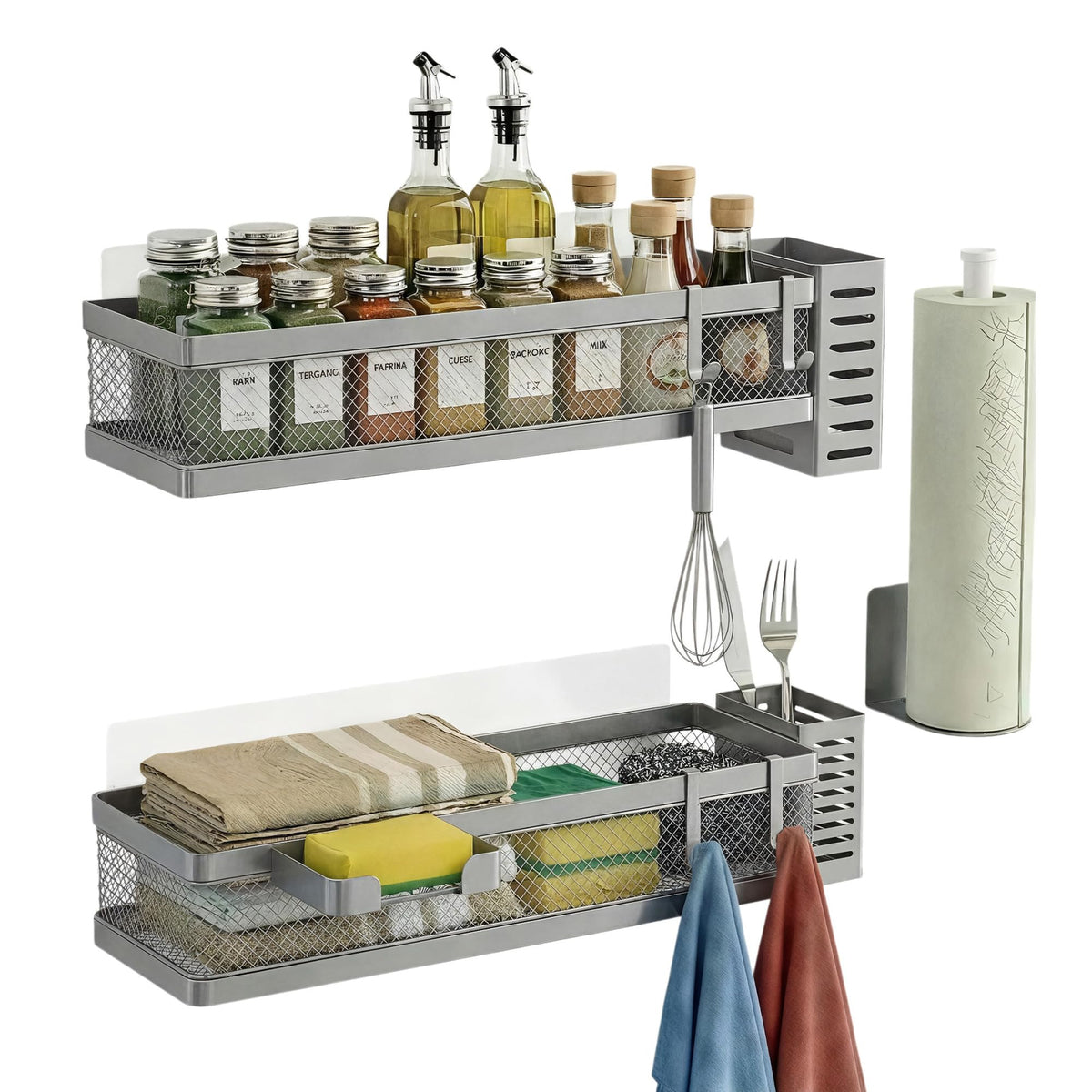 PUSDON 16.5-Inch Extra Long Slim Mesh Shower Caddy, Wall Mounted Bathroom Organizer with Adhesive, Heavy Duty Rustproof Shelf for Narrow Kitchen Pantry & RV, Holds 50 LBS 2-Pack - White Netting