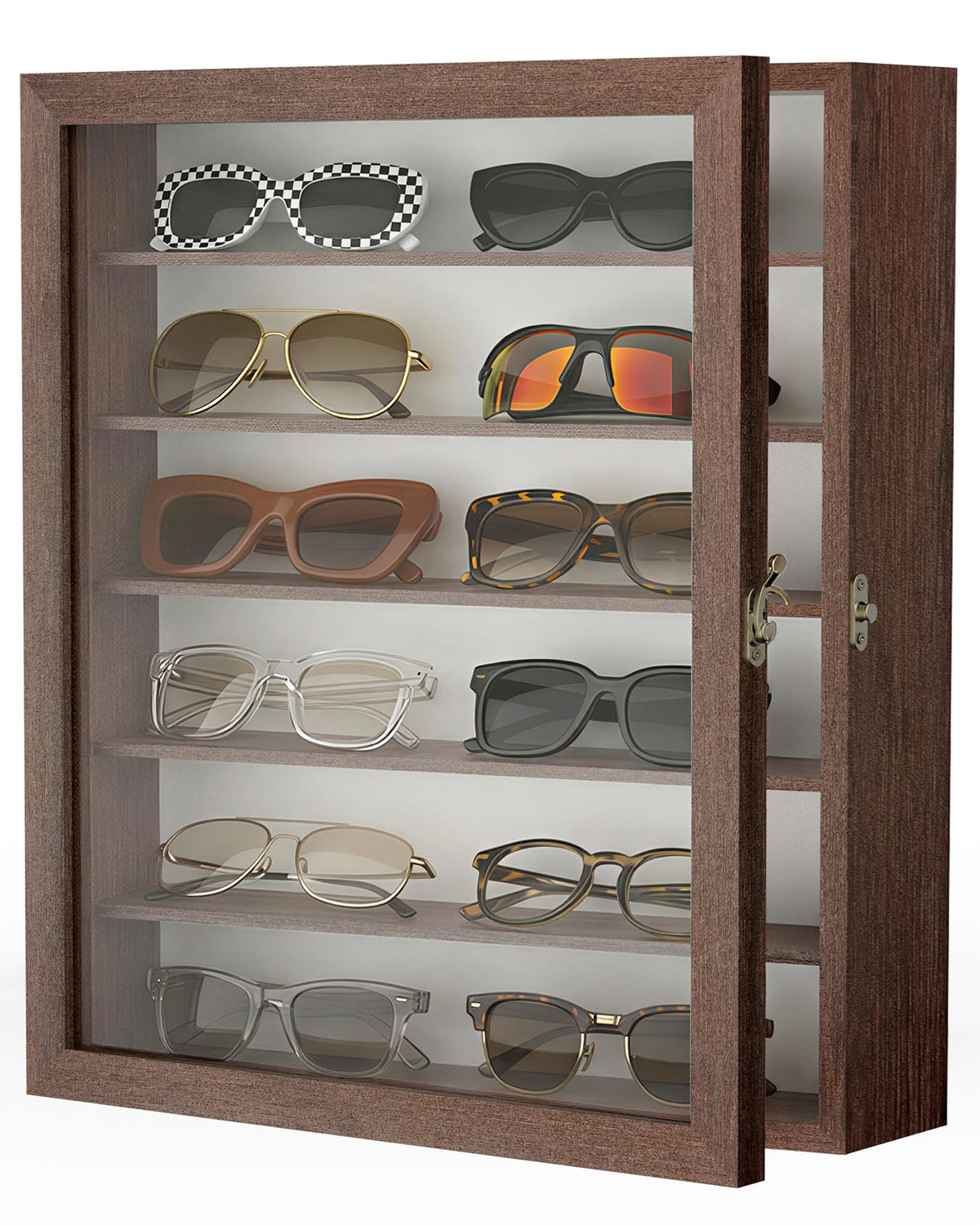 TJ.MOREE Sunglass Organizer Wall Mounted Glasses Holder Display Case 6 Tier