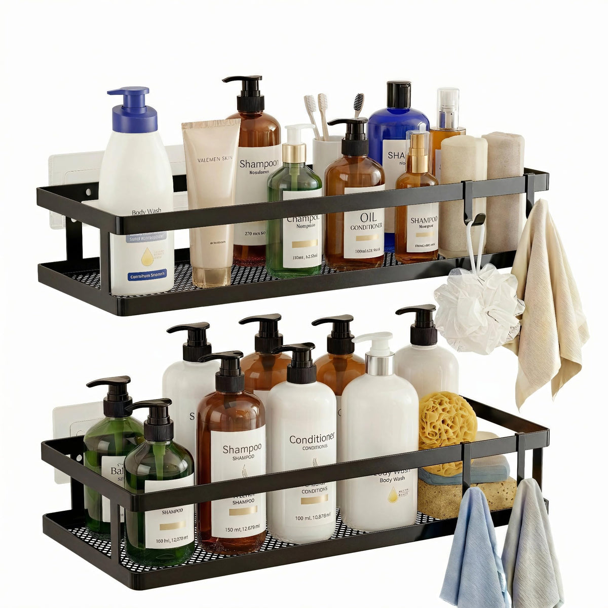 PUSDON 16.5-Inch Extra Long Slim Mesh Shower Caddy, Wall Mounted Bathroom Organizer with Adhesive, Heavy Duty Rustproof Shelf for Narrow Kitchen Pantry & RV, Holds 50 LBS 2-Pack - White Netting