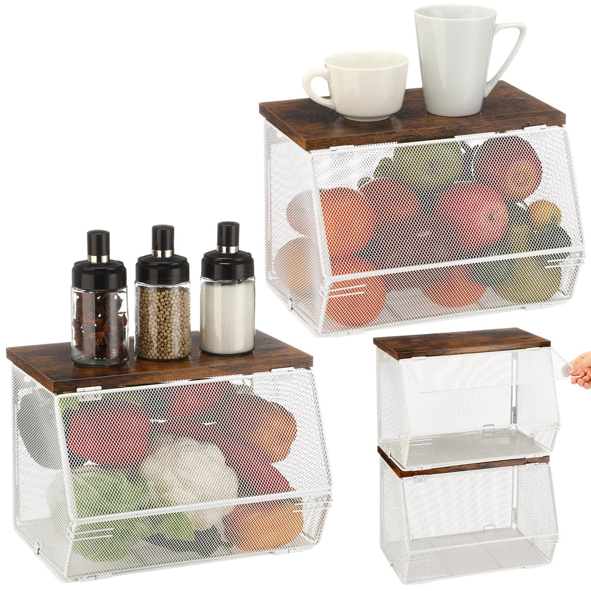 Teenyyou 2 Pcs Fruit Basket with Lid, Non-removable, Black, 8.3"w & 13.8"L