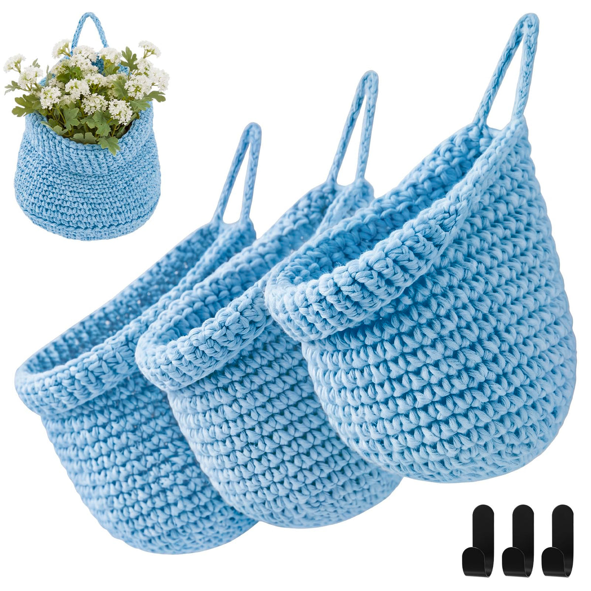 Honeydak 3 Hanging Baskets, Light Brown, Wide Bucket Basket