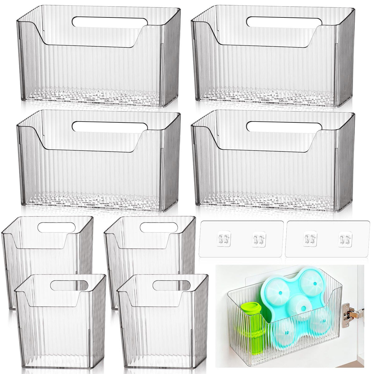 SiliFine 8 Pcs Cabinet Door Organizer Bin Wall Mount Organizer,3.54'',Clear