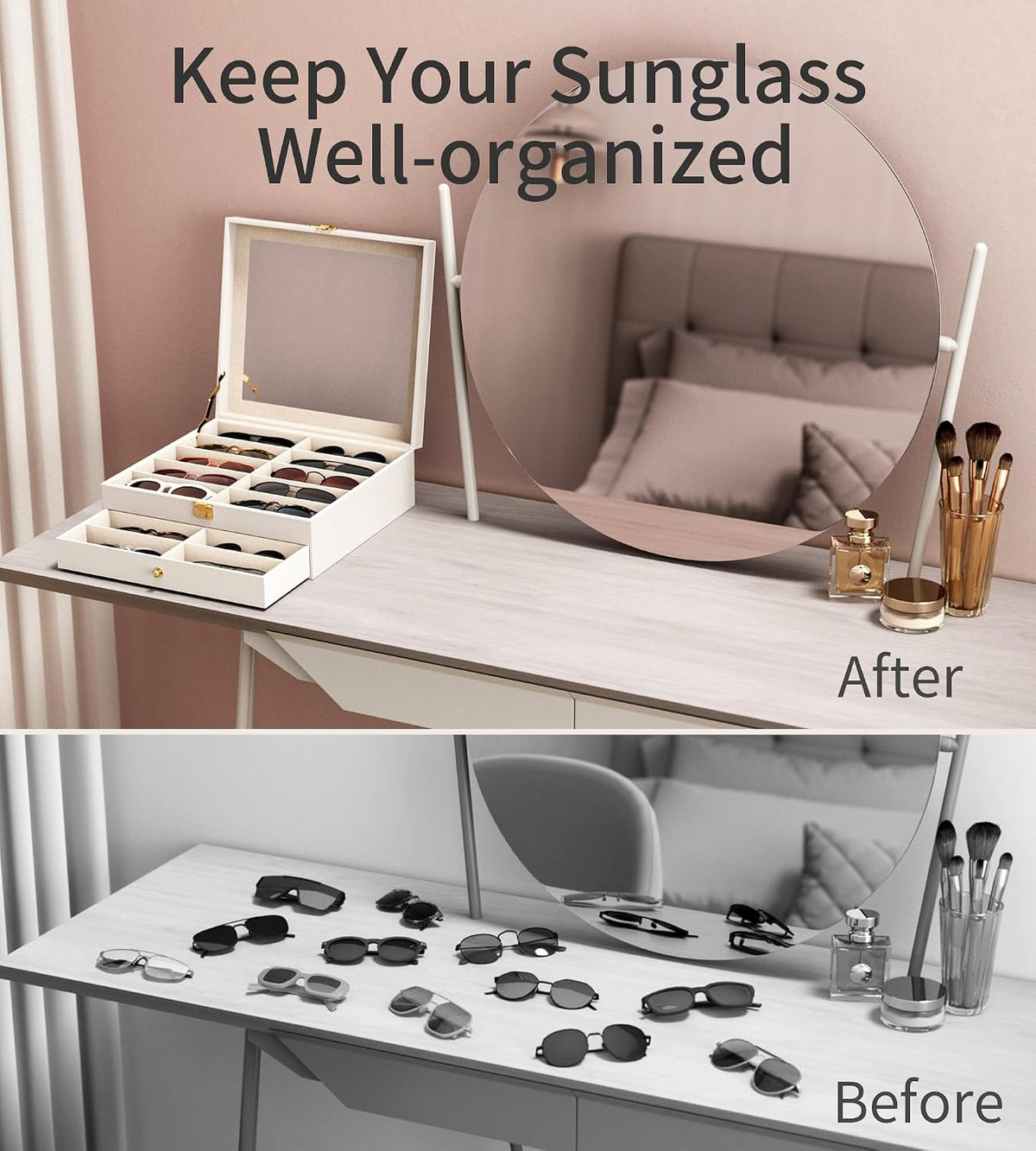 NEWLOOP 20 Slots Sunglass Organizer for Women Men Sunglasses Storage Box for Multiple Pairs of Eyeglass Holder Display Case