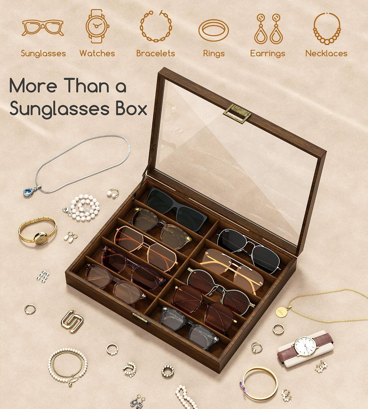 NEWLOOP 10/20/30 Wooden Pattern Sunglass Organizer Multiple Pairs of Eyeglass Ultra-thin Frame Storage Box for Women Men
