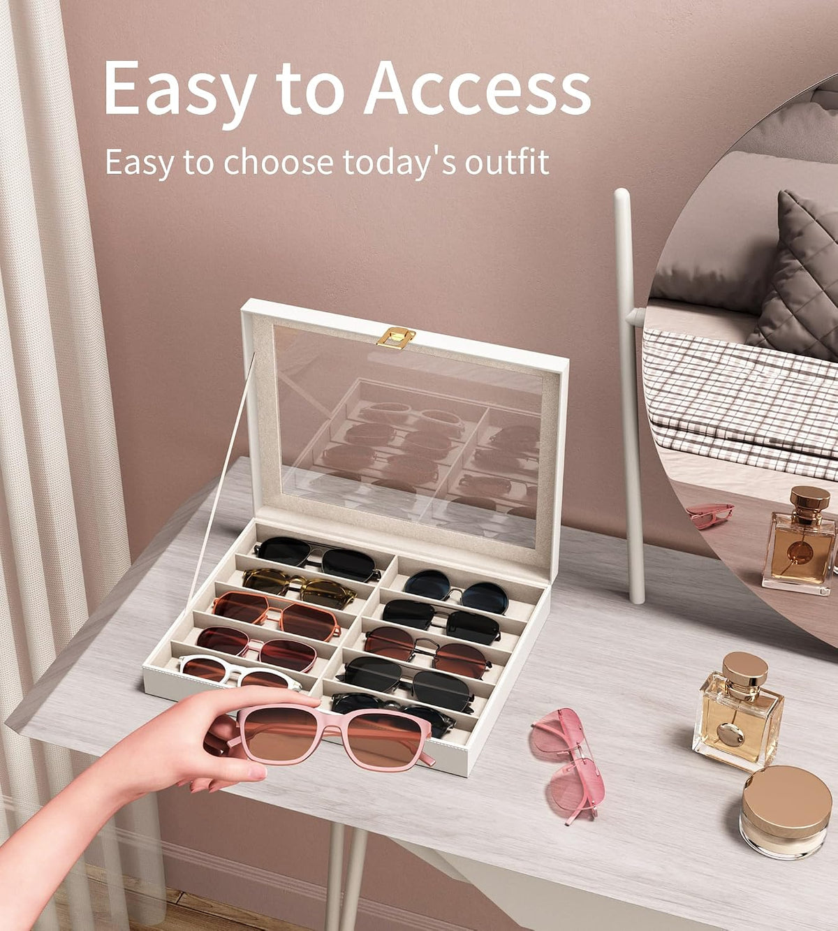 NEWLOOP 10/30 Slots Sunglass Organizer for Multiple Pairs of Eyeglass See-through Display Case Storage Box for Women Men