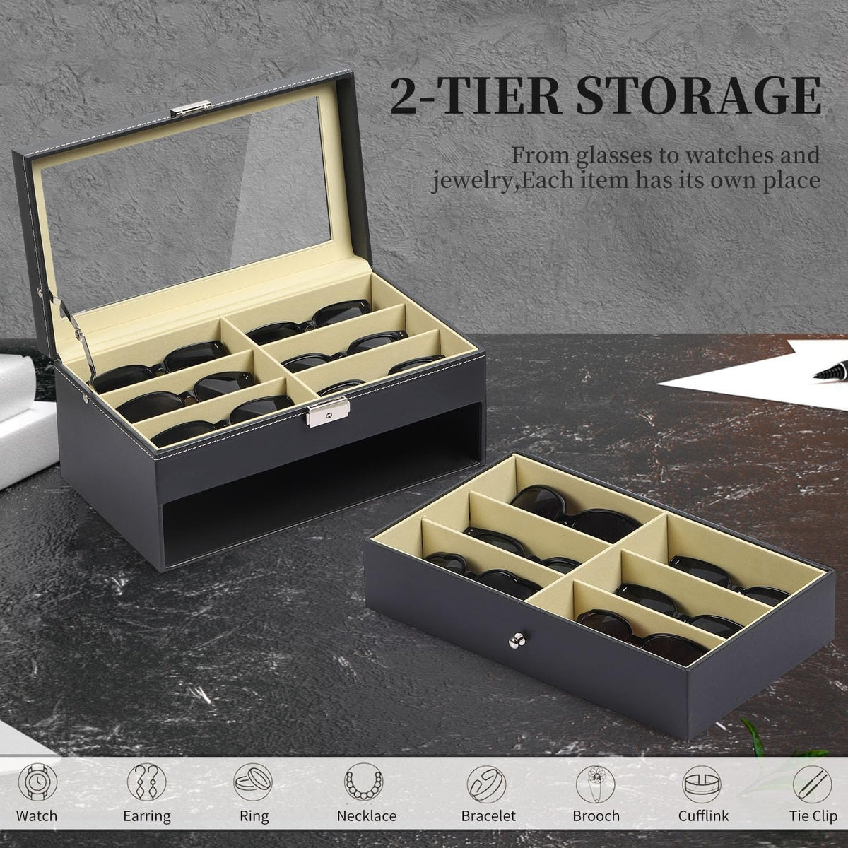 AUTOARK Leather 12 Piece Sunglass Storage Display Case,Black,AW-023