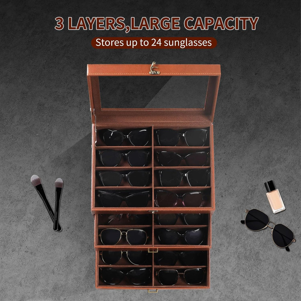 AUTOARK Leather 24 Piece Eyeglasses Storage Case Organizer,Coffee,MKAW045