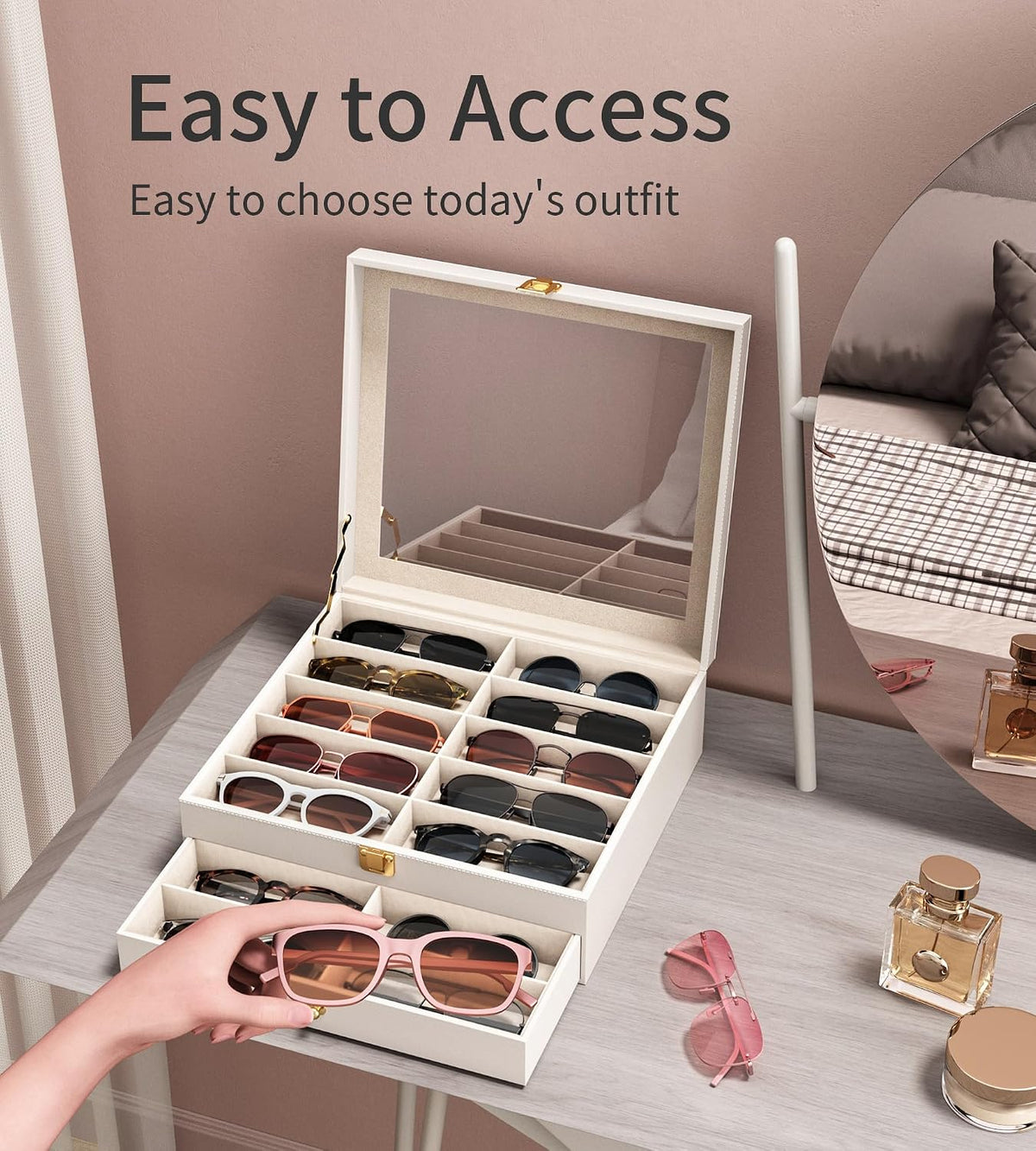 NEWLOOP 20 Slots Sunglass Organizer for Women Men Sunglasses Storage Box for Multiple Pairs of Eyeglass Holder Display Case