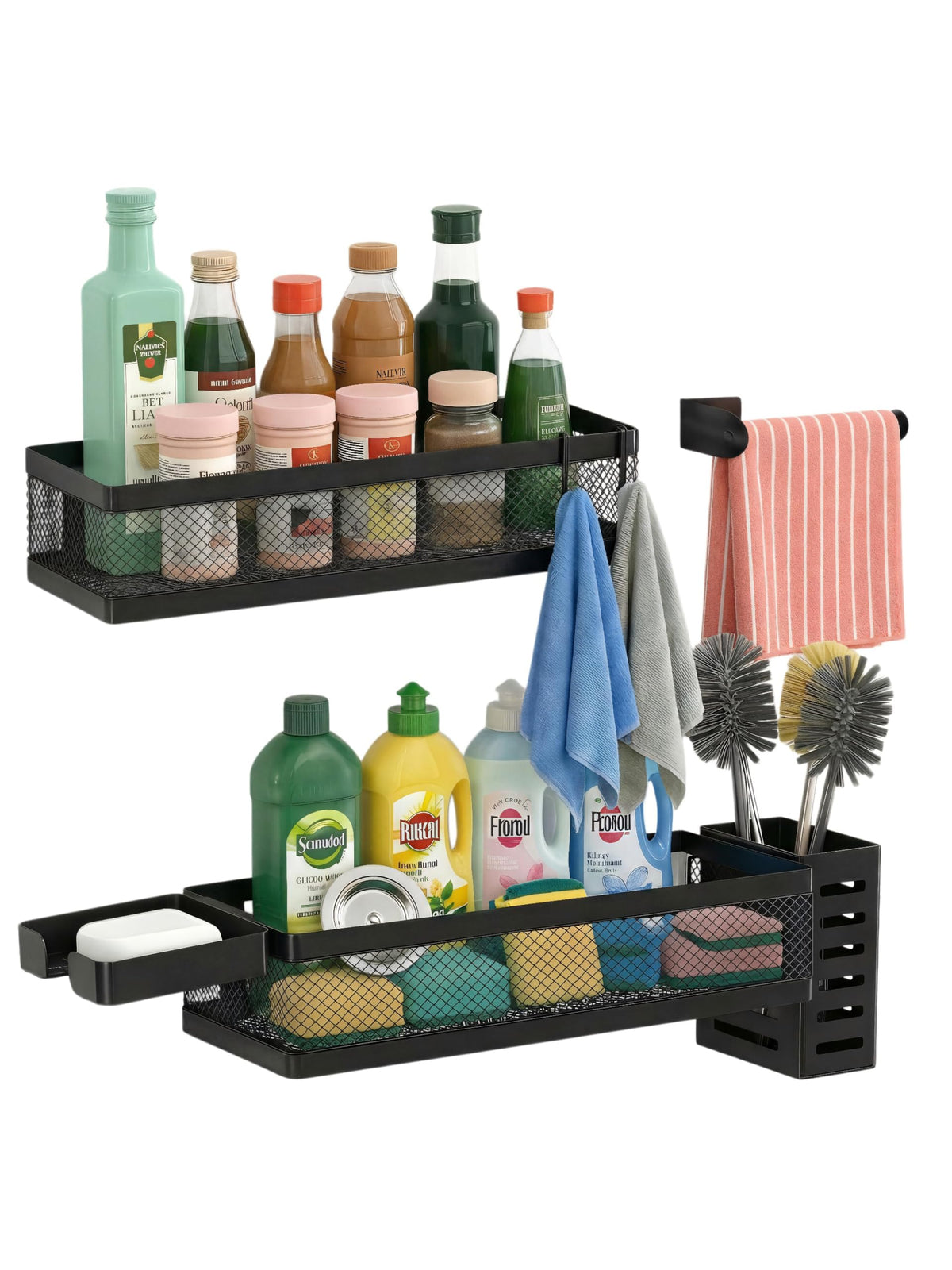 PUSDON 16.5-Inch Extra Long Slim Mesh Shower Caddy, Wall Mounted Bathroom Organizer with Adhesive, Heavy Duty Rustproof Shelf for Narrow Kitchen Pantry & RV, Holds 50 LBS 2-Pack - White Netting