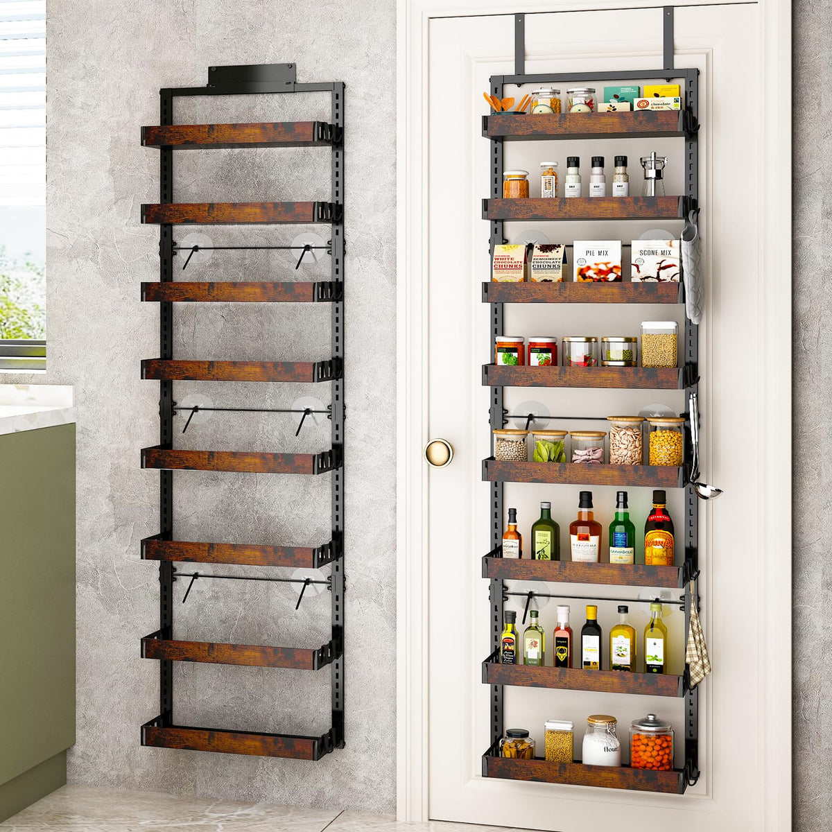 BUKFEN 6-Tier Over the Door Pantry Organizer, Adjustable Basket Spice Rack