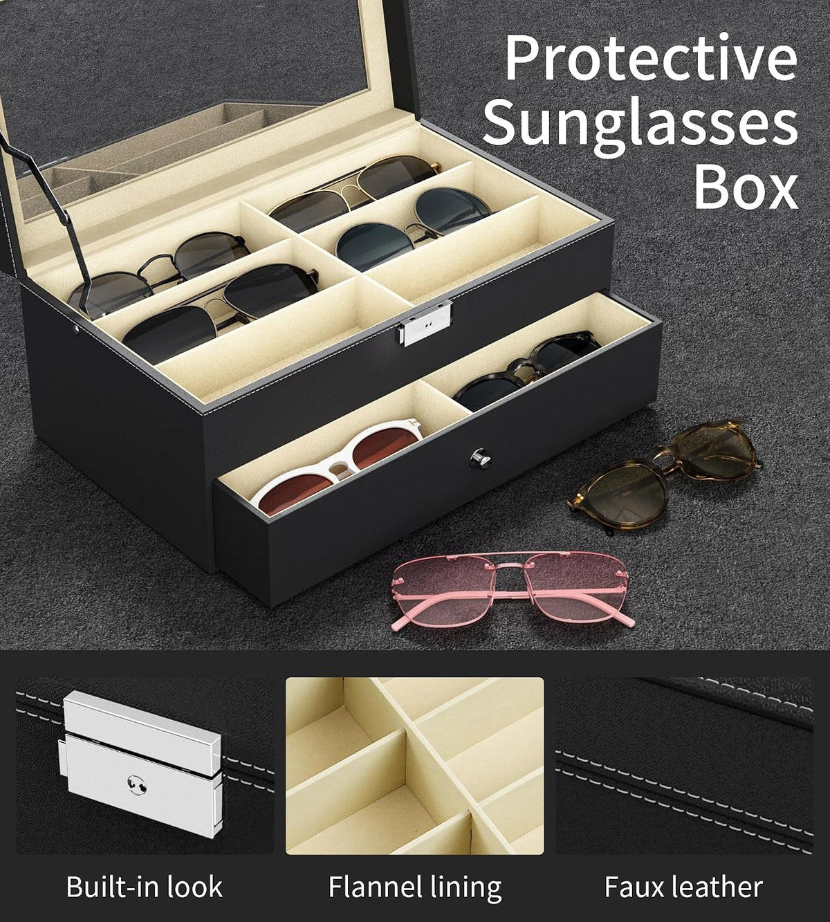 NEWLOOP 10/30 Slots Sunglass Organizer for Multiple Pairs of Eyeglass See-through Display Case Storage Box for Women Men