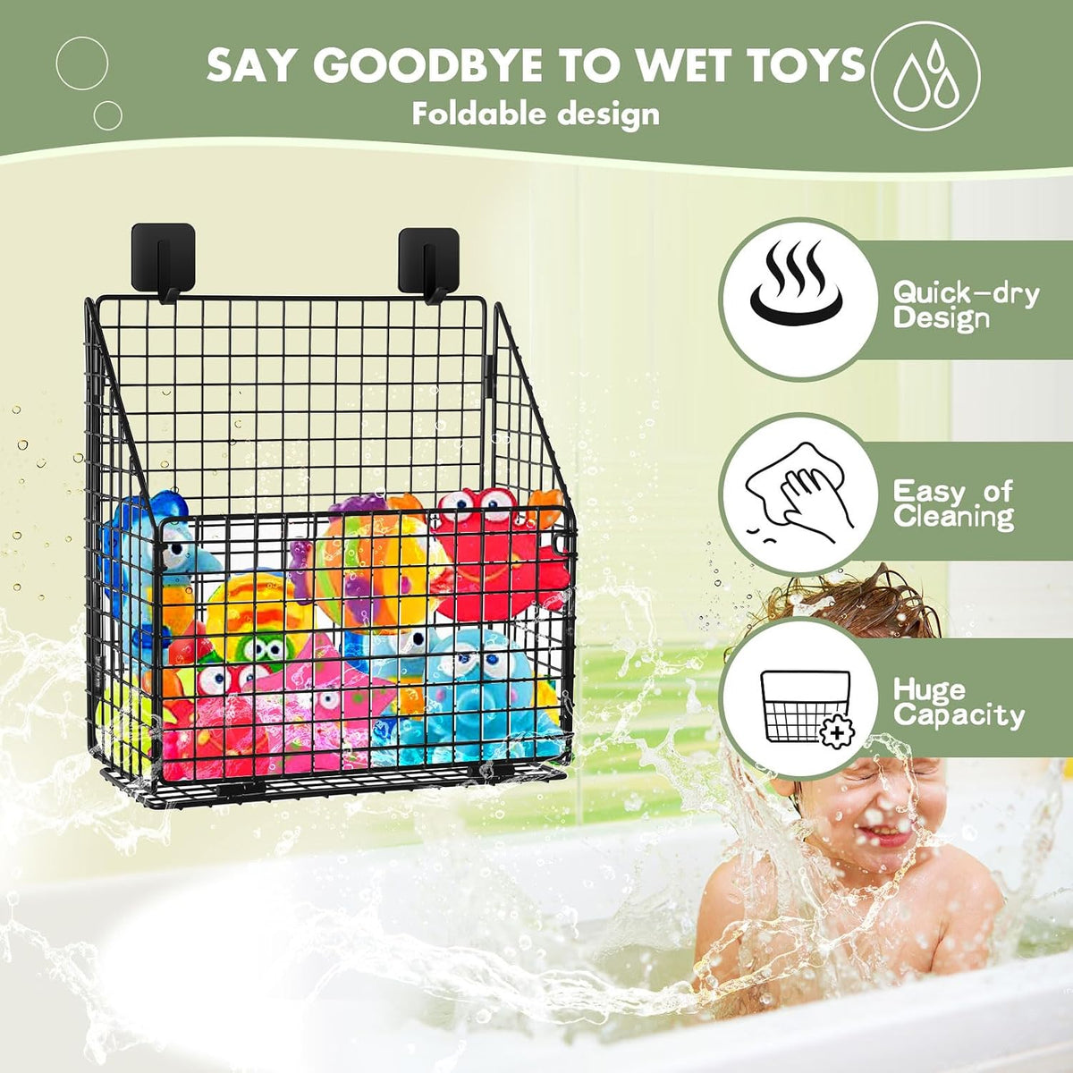 Greentainer Bath Toy Storage Organizer, Large Bathtub Toy Holder, Black