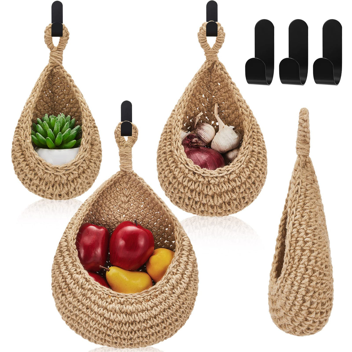 Honeydak 3 Hanging Baskets, Light Brown, Wide Bucket Basket